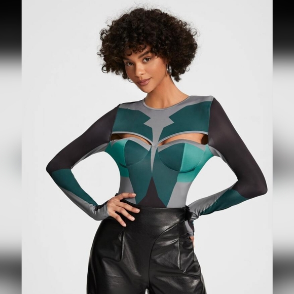 SHEIN Tops - SHEIN Teal and Gray Cutout Bodysuit